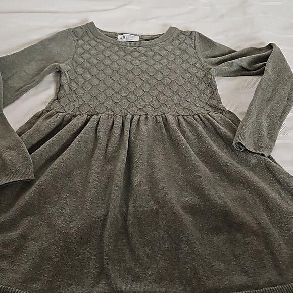 H&M Girl's Knitted Long Sleeves Midi Sweater Dress With Lace Hem 6-7 Olive Green - Picture 16 of 16